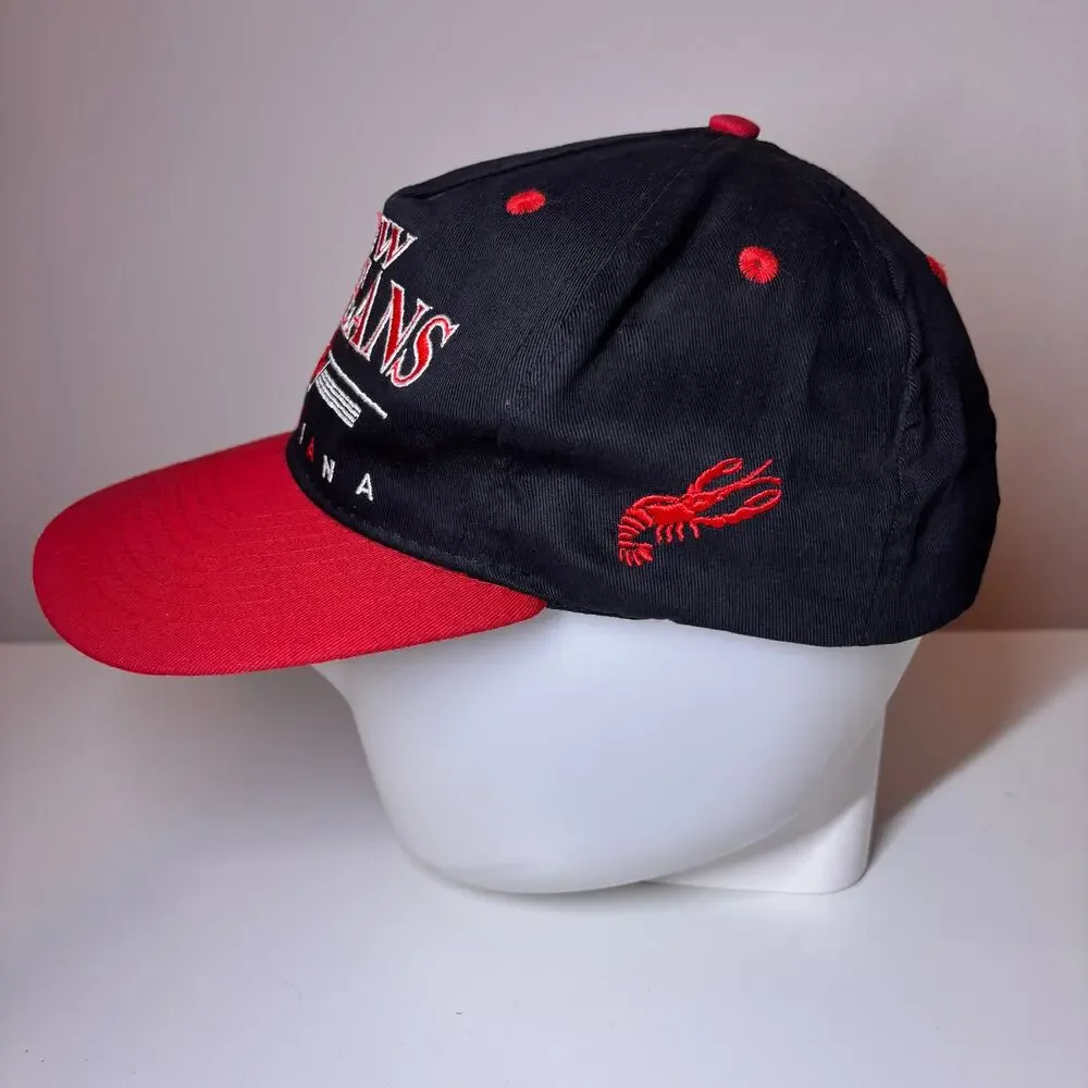 Vtg 90s NEW ORLEANS Louisiana Snapback Hat Cap Embroidered Black Red MINT